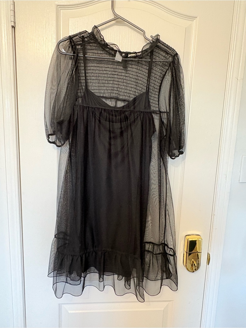 H&M Black Sheer Mesh Mini Dress with Ruffle Hem - Picture 2 of 2